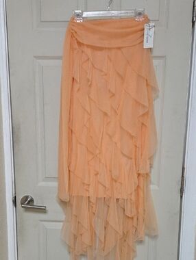 Peach Ruffled Chiffon Maxi Skirt